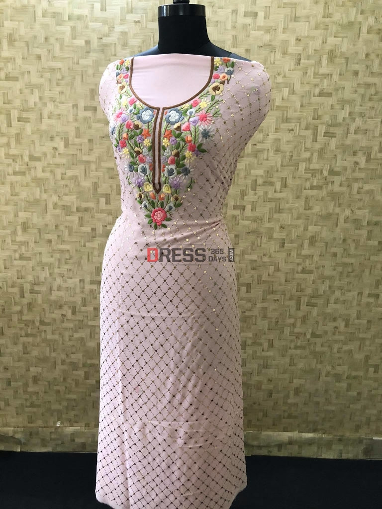 Powder Pink Parsi Gara All Over Mukaish Suit Suits
