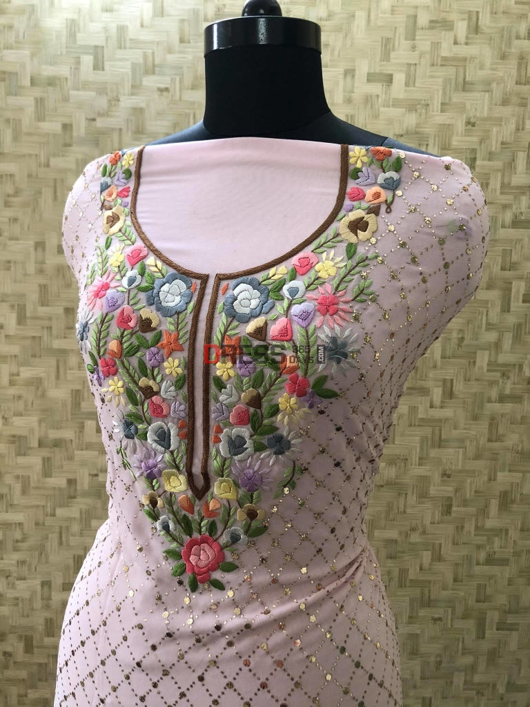 Powder Pink Parsi Gara All Over Mukaish Suit Suits