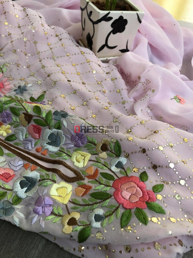Powder Pink Parsi Gara All Over Mukaish Suit Suits