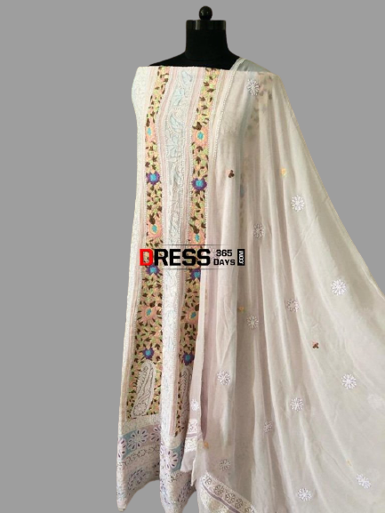 Powder Pink Parsi Gara Chikankari Anarkali Suit
