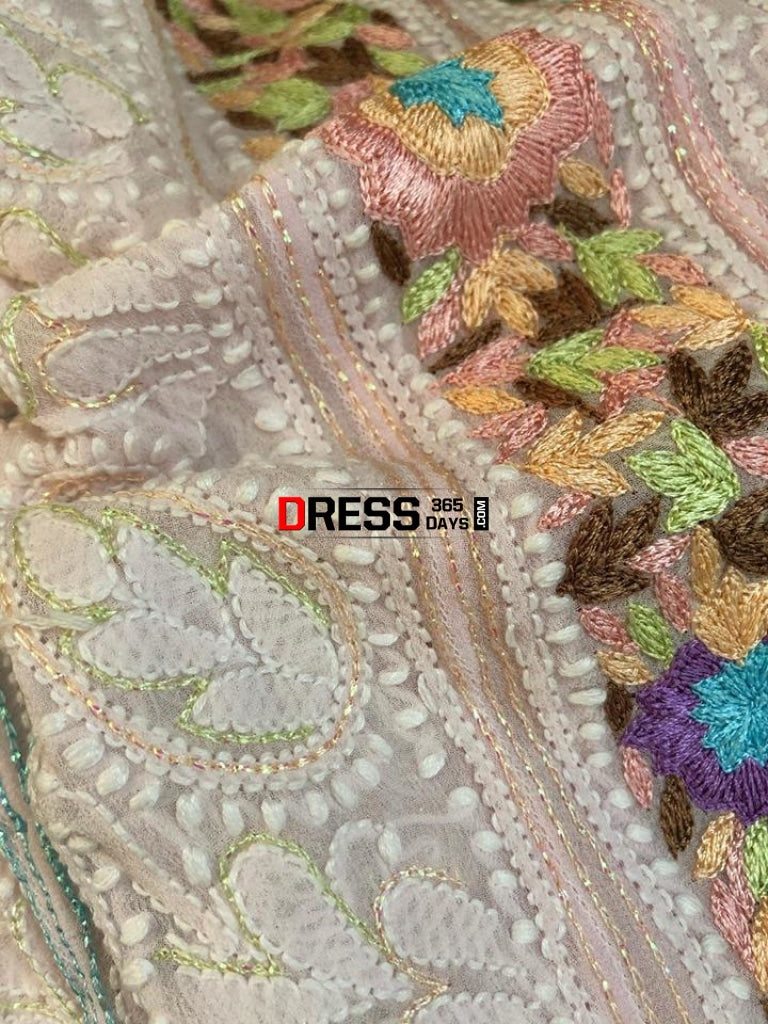Powder Pink Parsi Ghara Chikankari Anarkali Suit