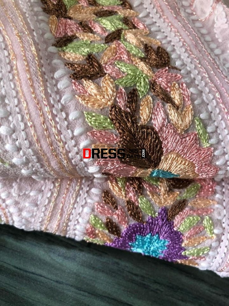 Powder Pink Parsi Ghara Chikankari Anarkali Suit
