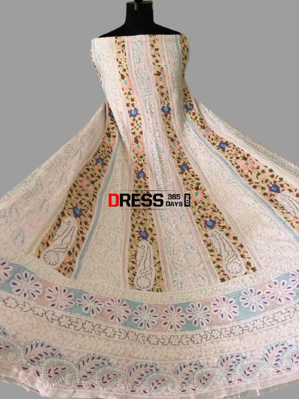 Powder Pink Parsi Gara Chikankari Anarkali Suit