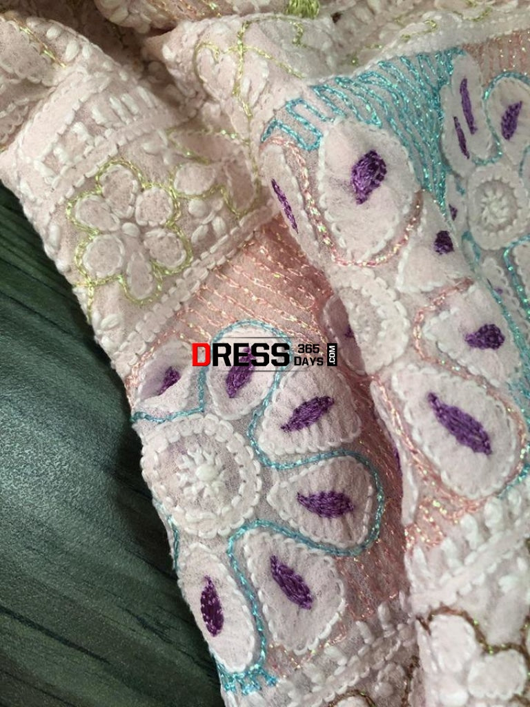 Powder Pink Parsi Ghara Chikankari Anarkali Suit
