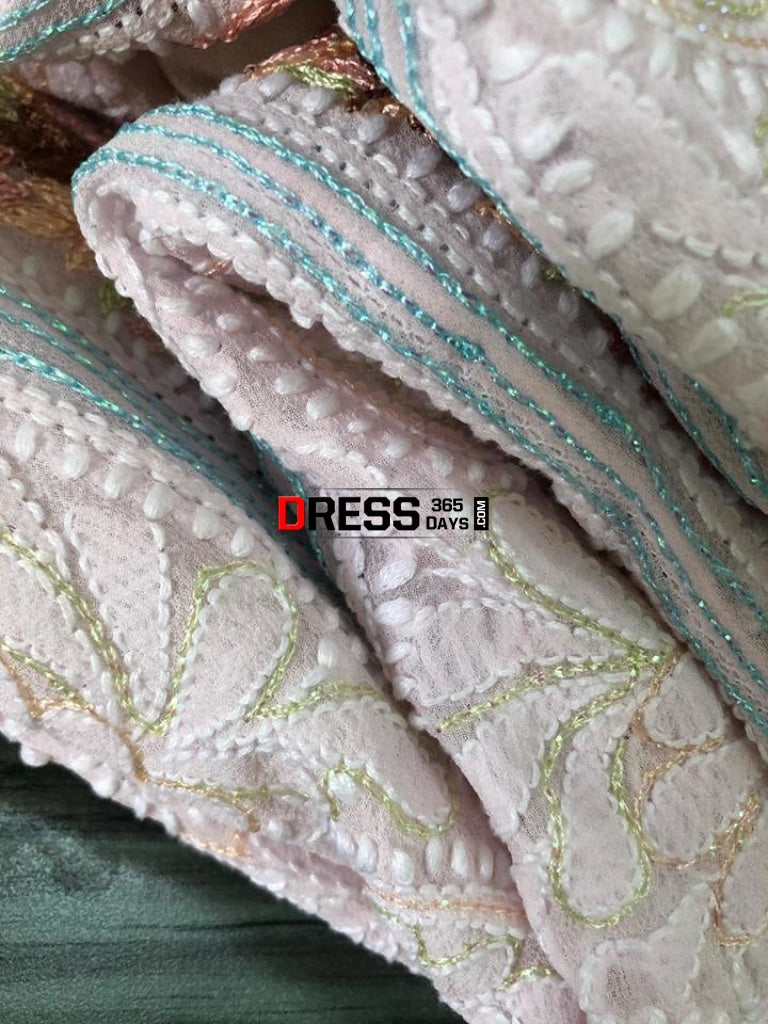 Powder Pink Parsi Ghara Chikankari Anarkali Suit