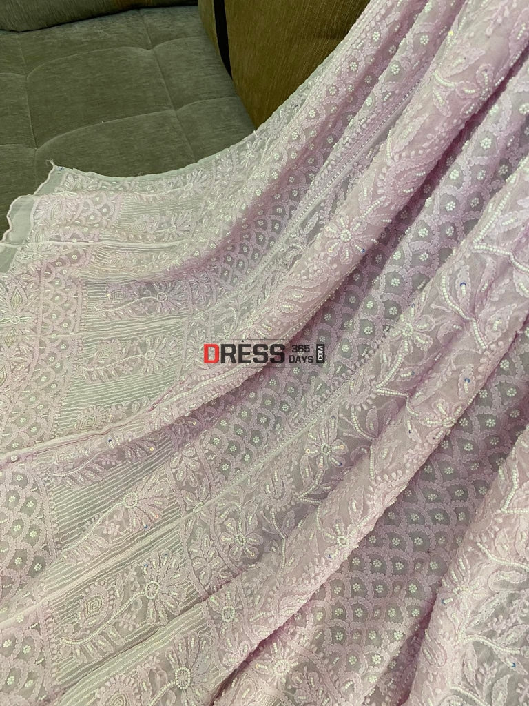 Powder Pink Pearl Chikankari Anarkali Suit