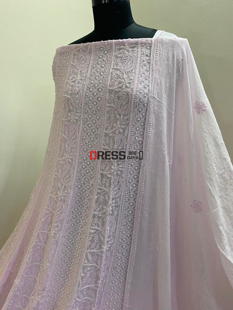 Powder Pink Pearl Chikankari Anarkali Suit