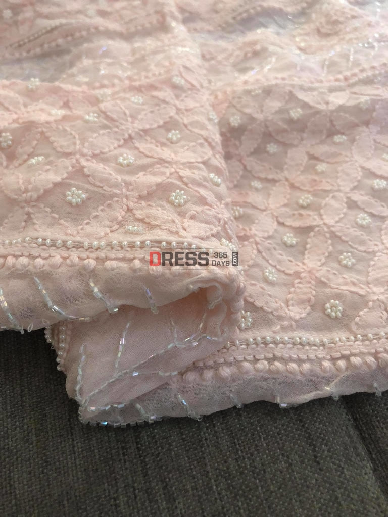 Powder Pink Pearl Chikankari Anarkali Suit
