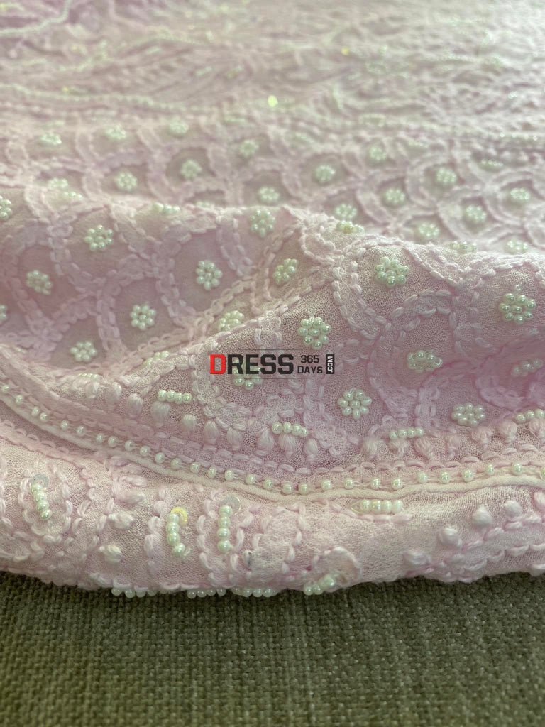 Powder Pink Pearl Chikankari Anarkali Suit