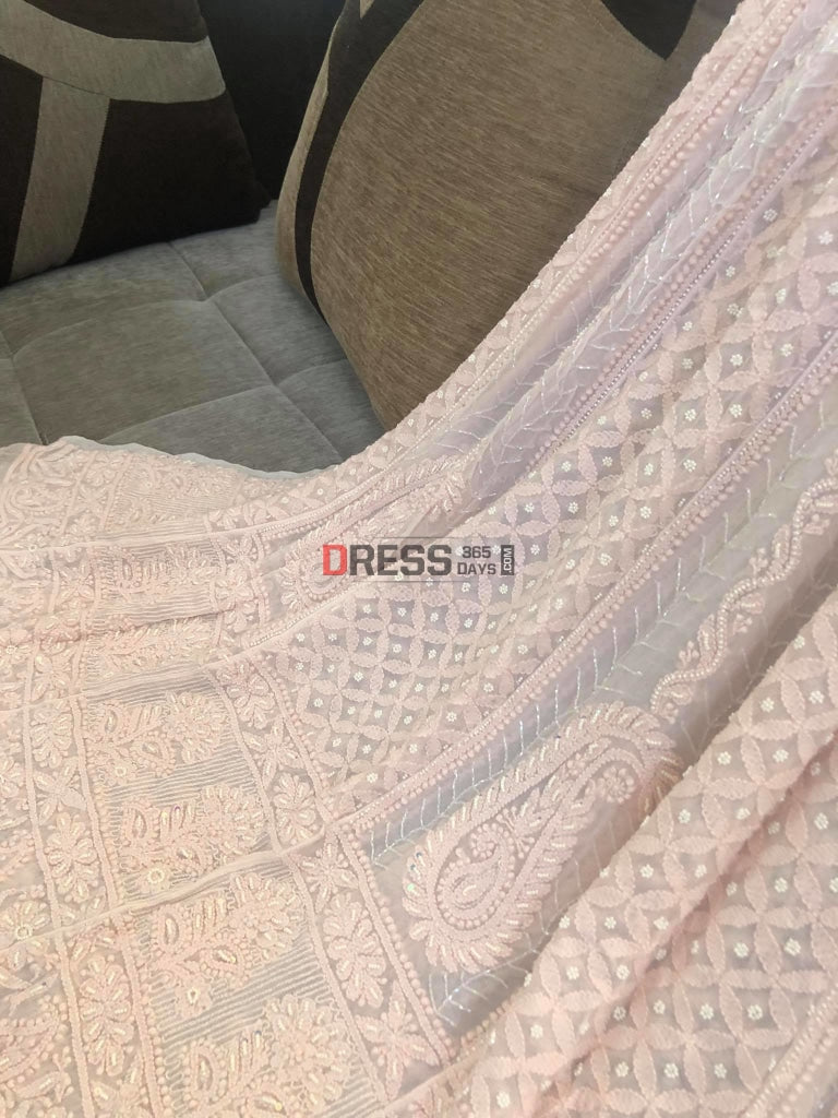 Powder Pink Pearl Chikankari Anarkali Suit