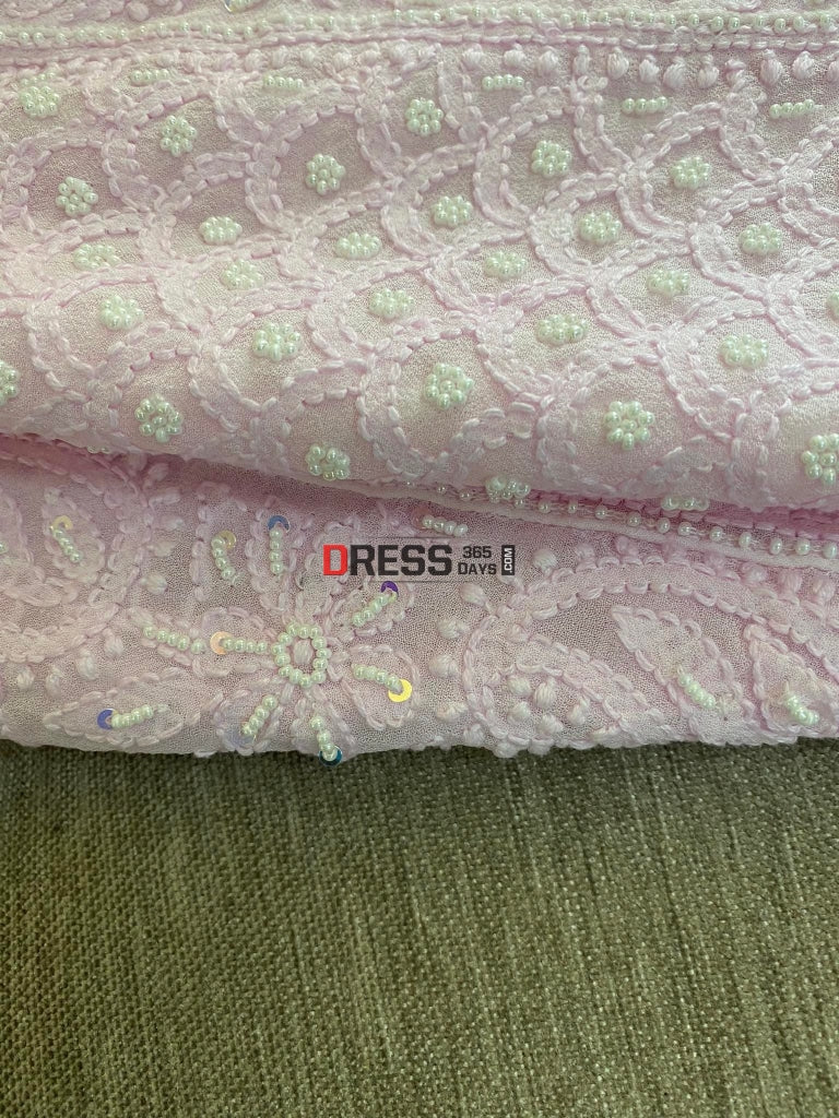 Powder Pink Pearl Chikankari Anarkali Suit