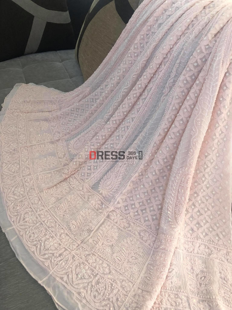Powder Pink Pearl Chikankari Anarkali Suit