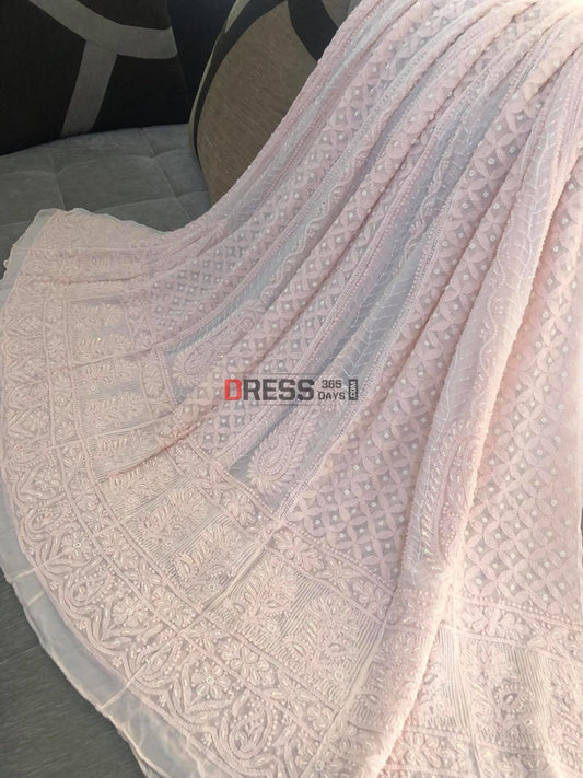 Powder Pink Pearl Chikankari Anarkali Suit