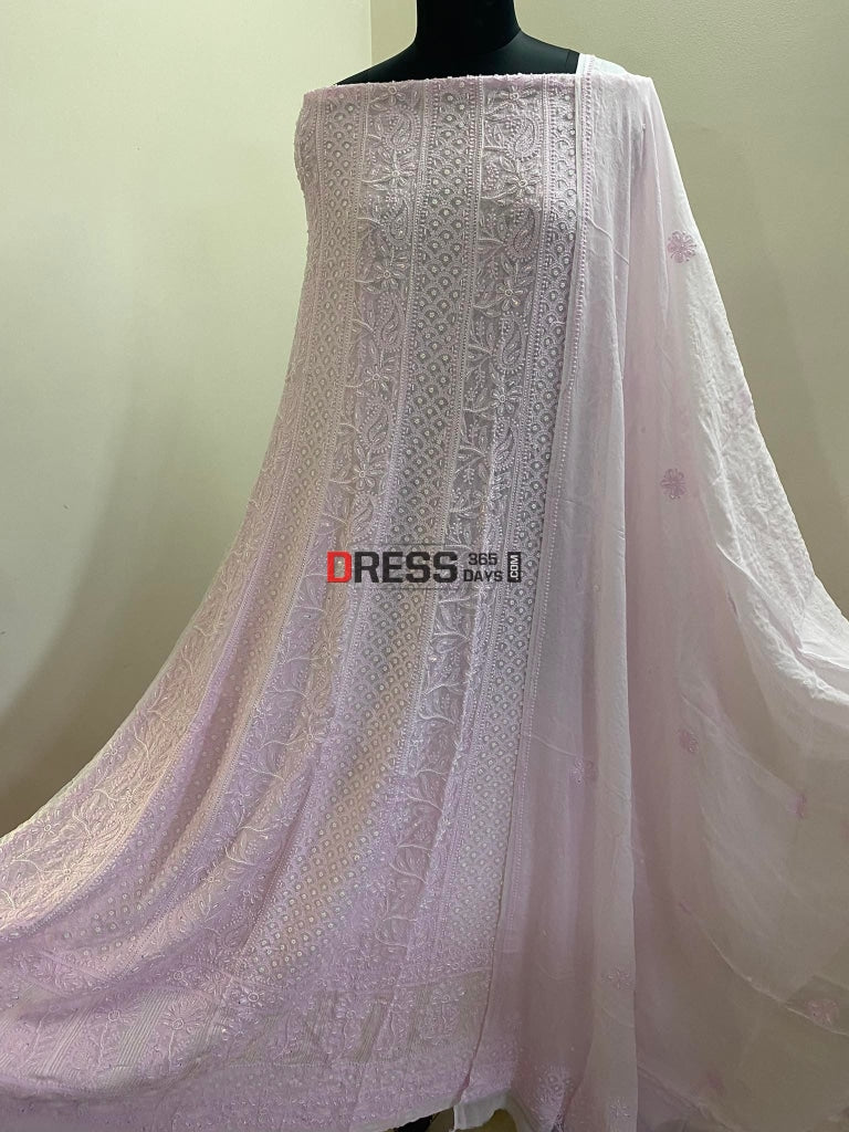 Powder Pink Pearl Chikankari Anarkali Suit
