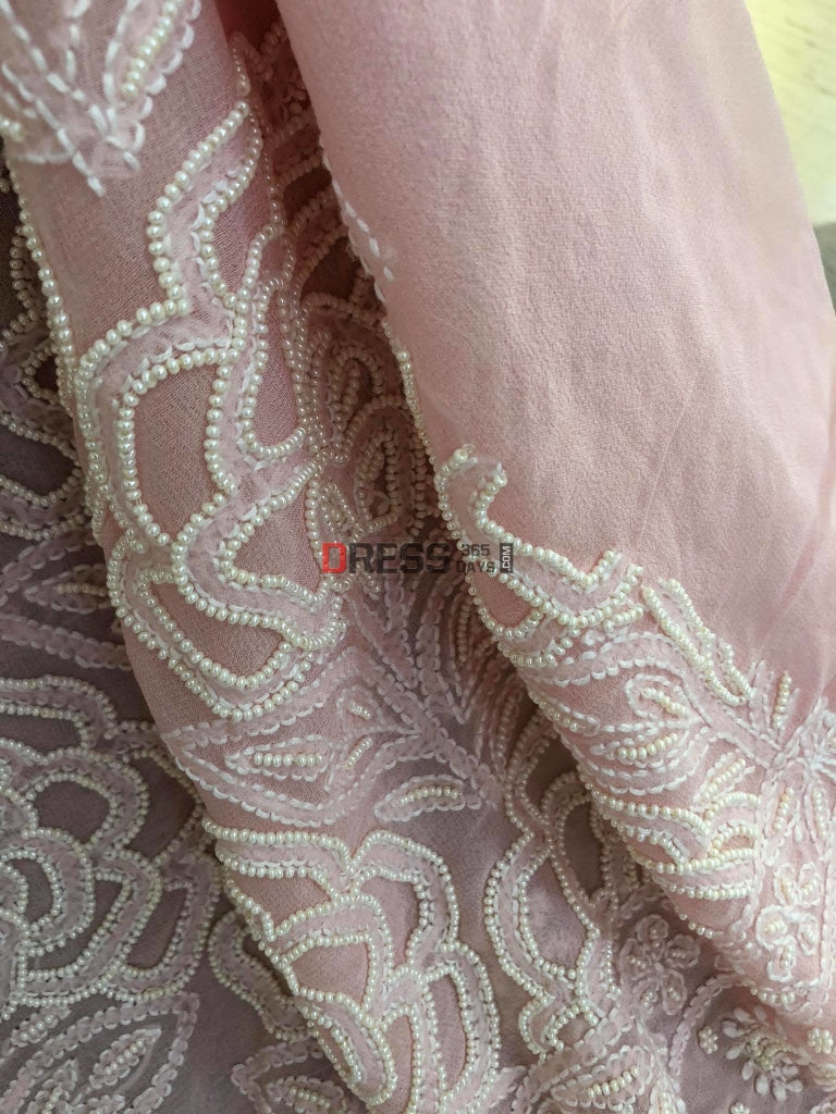 Powder Pink Pearl & Chikankari Suit Suits