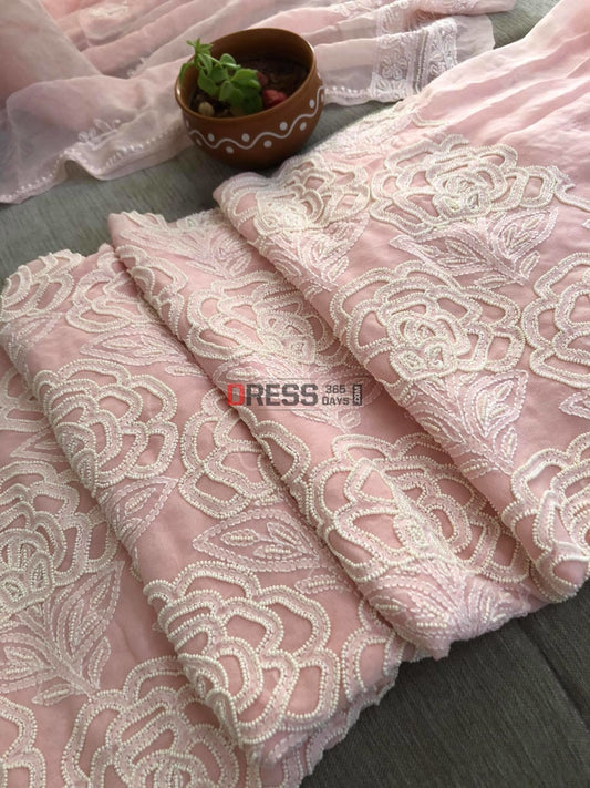 Powder Pink Pearl & Chikankari Suit Suits