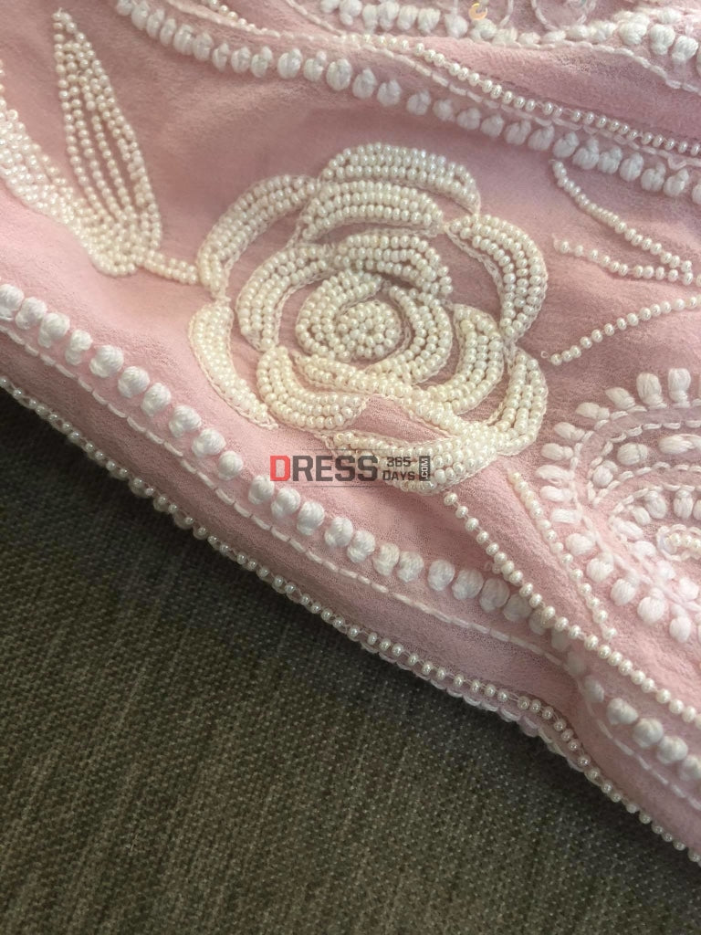 Powder Pink Pearl Lucknowi Chikankari Anarkali Suit