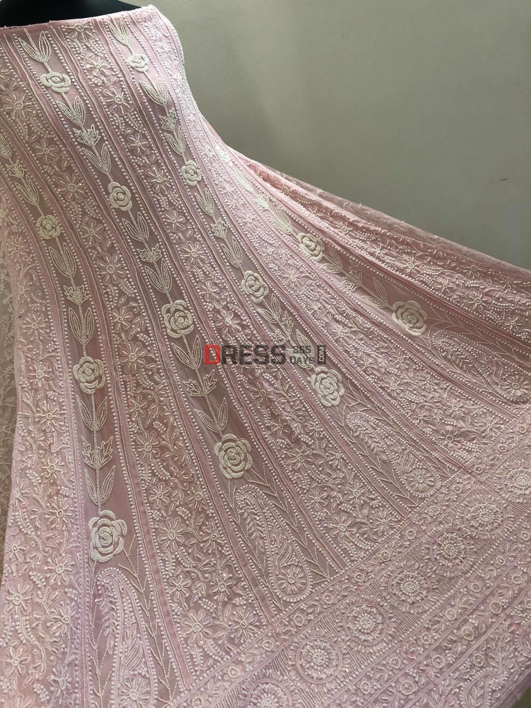 Powder Pink Pearl Lucknowi Chikankari Anarkali Suit