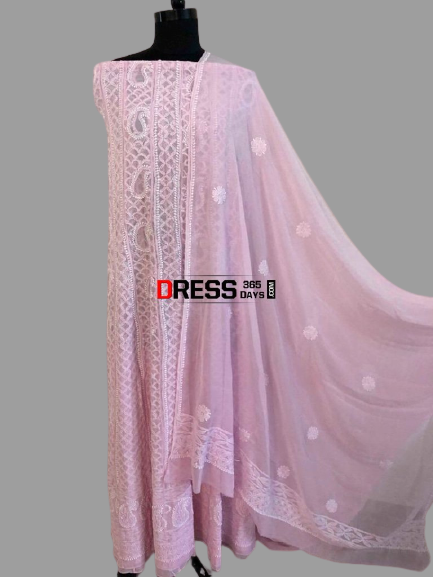 Powder Pink Chikankari Anarkali Suit