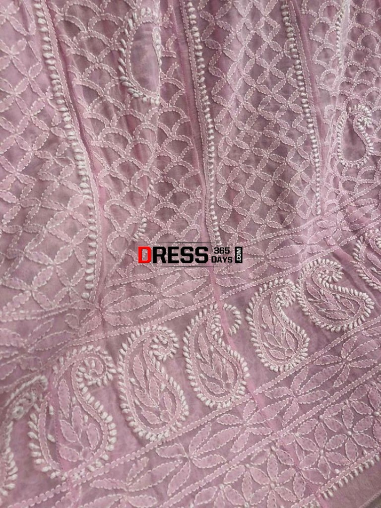 Powder Pink Pure Georgette Chikankari Anarkali (Anarkali And Dupatta)