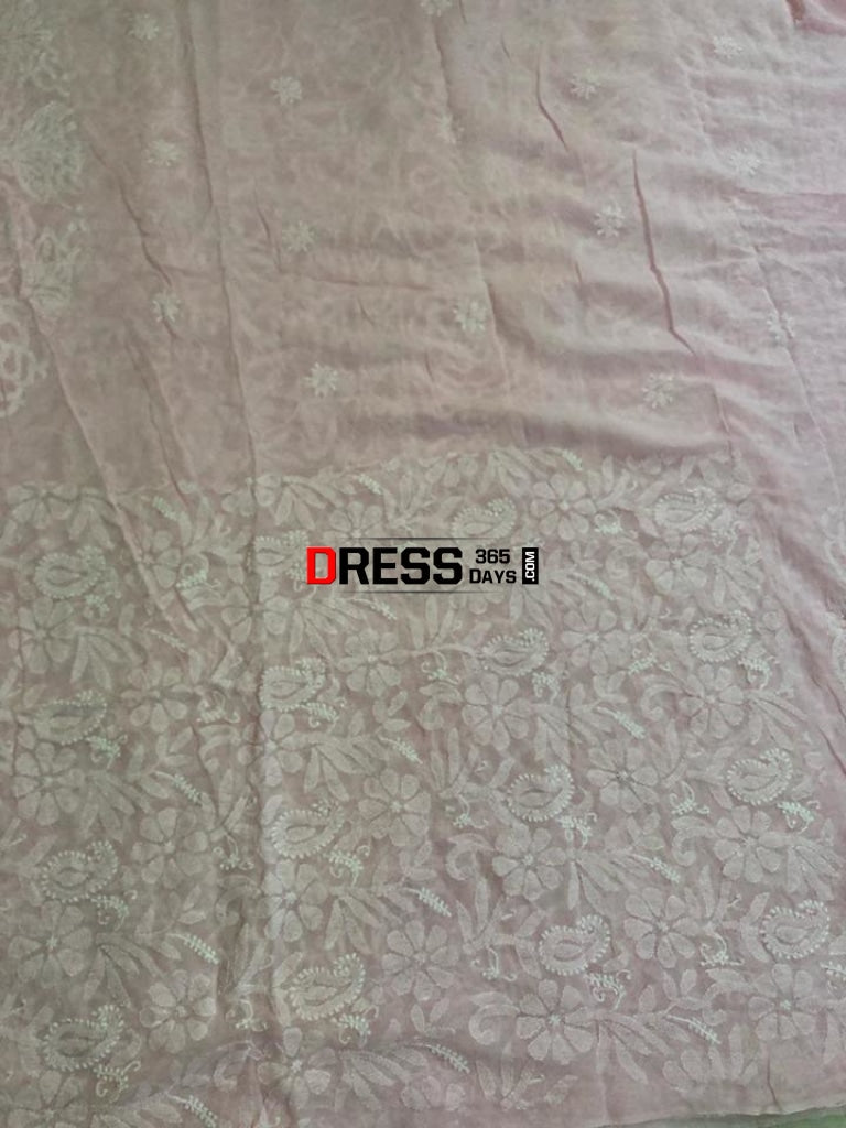 Powder Pink Pure Georgette Lucknow Chikankari Lehenga Set