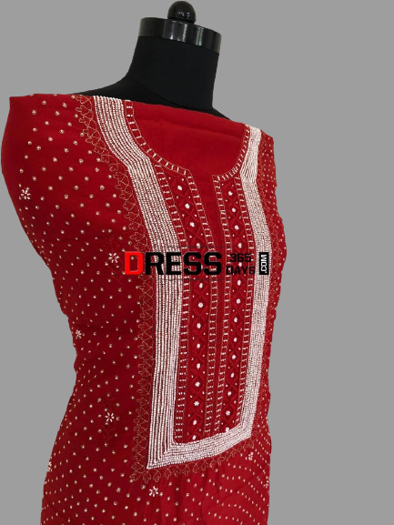 Pure Chanderi Silk Chikankari Suit with Beads Work - Dress365days
