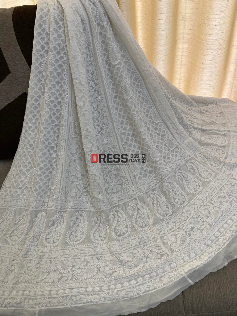 Pure Georgette Chikankari Lehenga Skirt - Hand Jaali