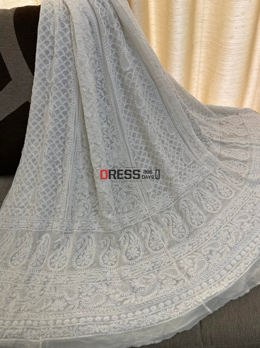 Pure Georgette Chikankari Lehenga Skirt - Hand Jaali