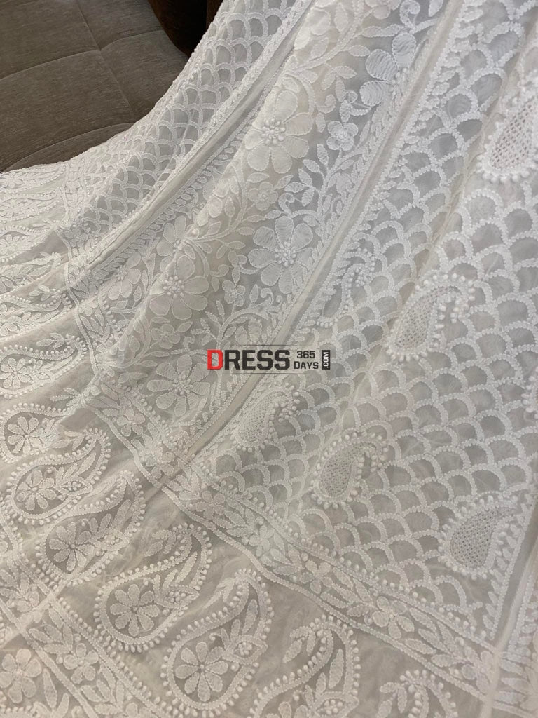 Pure Georgette Chikankari Lehenga Skirt - Hand Jaali
