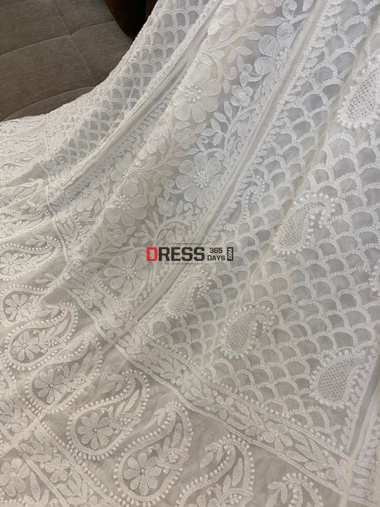 Pure Georgette Chikankari Lehenga Skirt - Hand Jaali