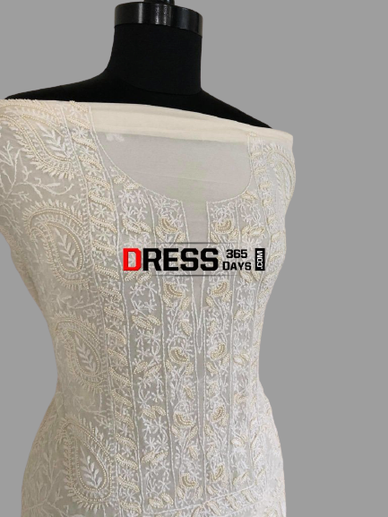 Pure Georgette Chikankari Suit (Pearl Work) - Dress365days