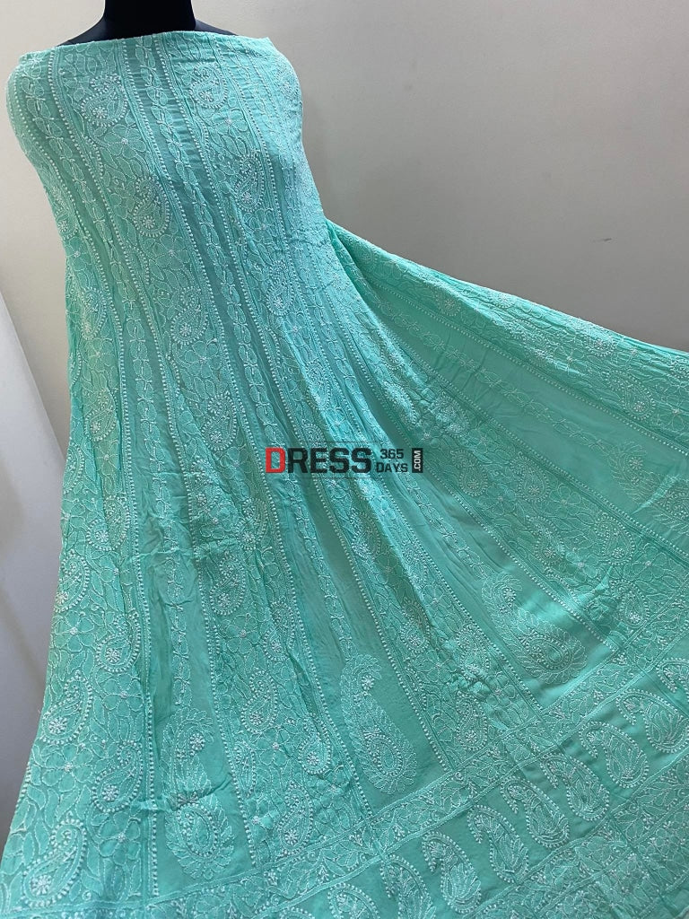 Pure Georgette Green Lucknowi Chikankari Anarkali Suit