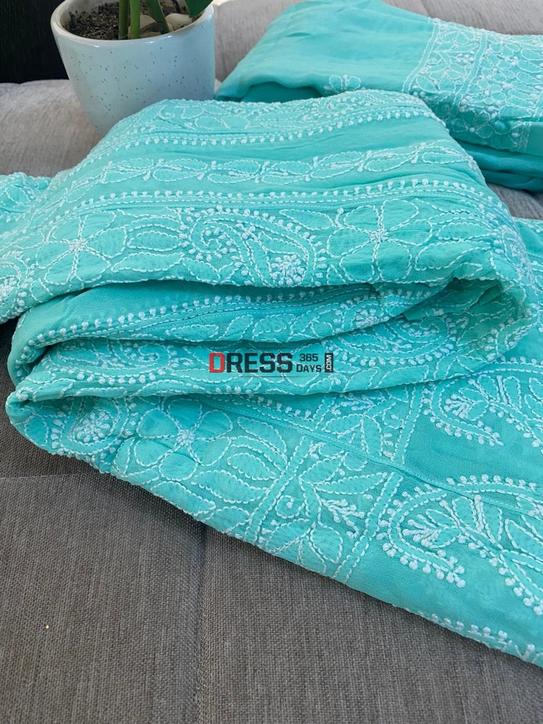 Pure Georgette Green Lucknowi Chikankari Anarkali Suit