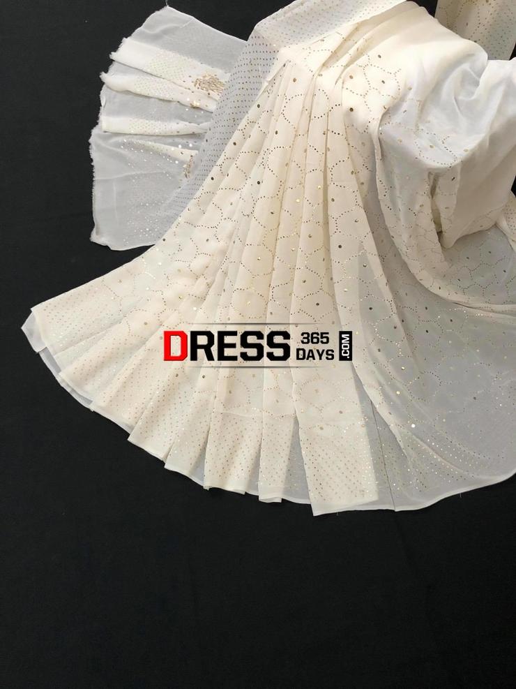 Ivory Pure Georgette Kamdani Saree
