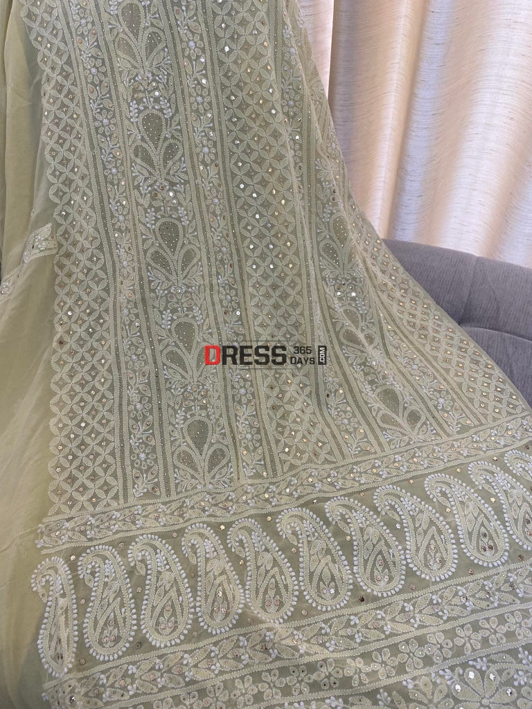 Pure Georgette Light Yellow Mukaish Chikankari Suit Suits