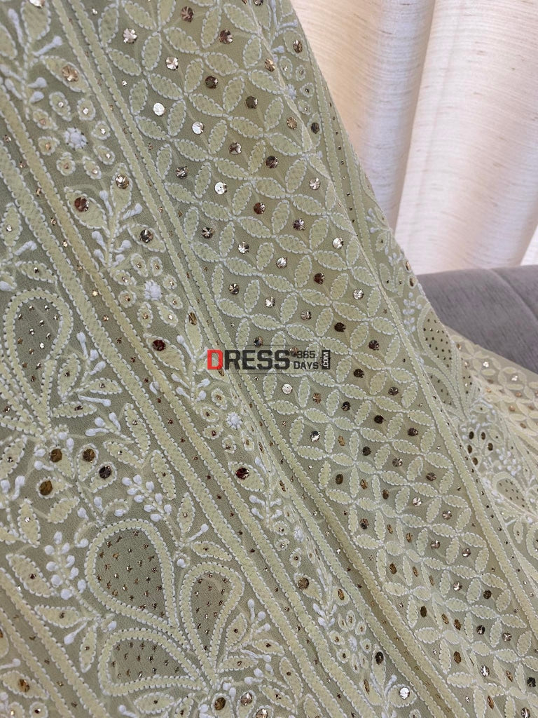 Pure Georgette Light Yellow Mukaish Chikankari Suit Suits