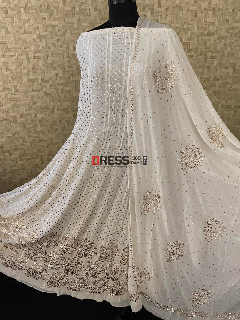 Pure Georgette Mukaish Anarkali Suit Chikankari