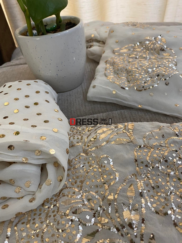 Pure Georgette Mukaish Anarkali Suit Chikankari
