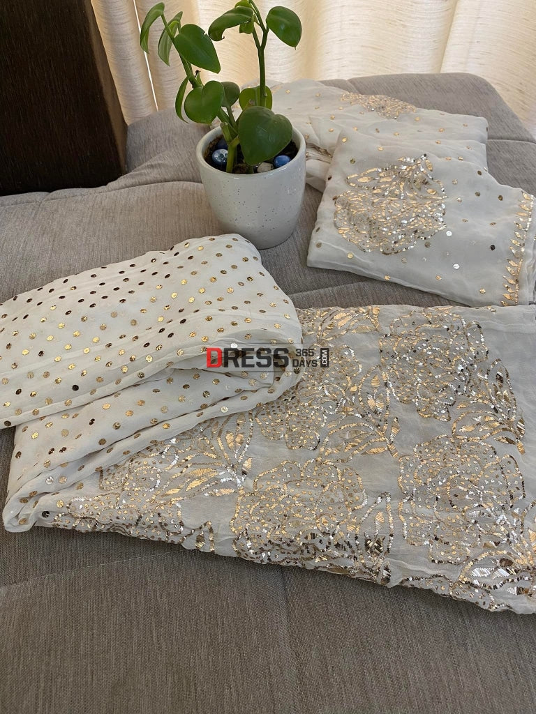 Pure Georgette Mukaish Anarkali Suit Chikankari