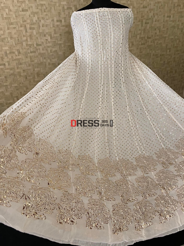 Pure Georgette Mukaish Anarkali Suit Chikankari
