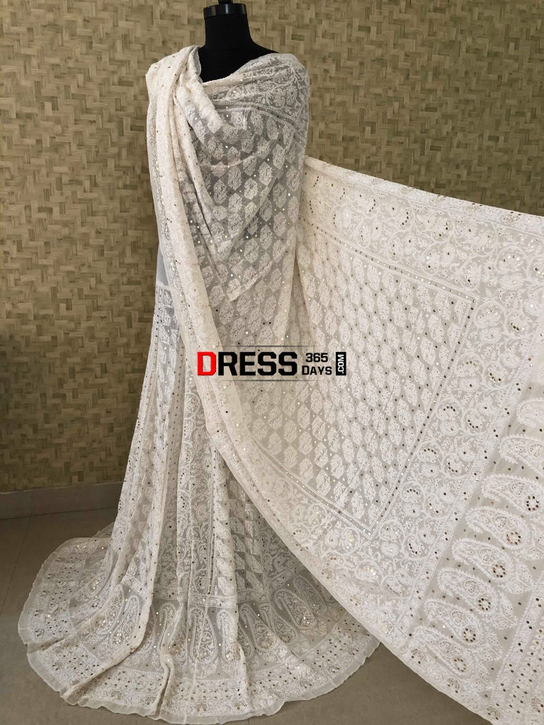 Pure Georgette Mukaish Chikankari Lehenga Set