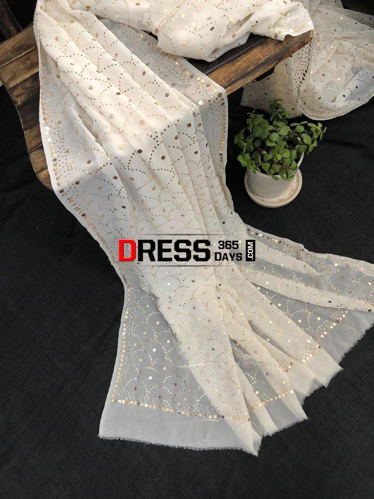 Pure Georgette Mukaish Dupatta Chikankari