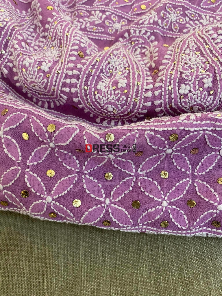 Purple Chikankari & Golden Mukaish Saree