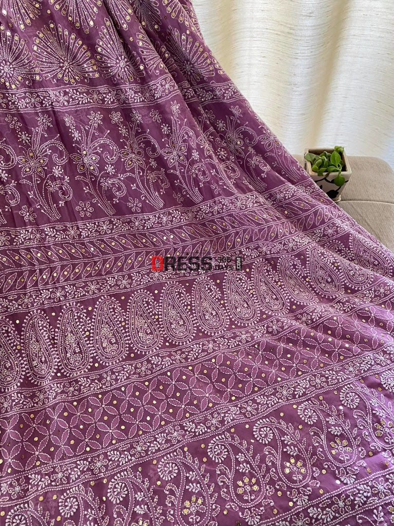 Purple Chikankari & Golden Mukaish Saree