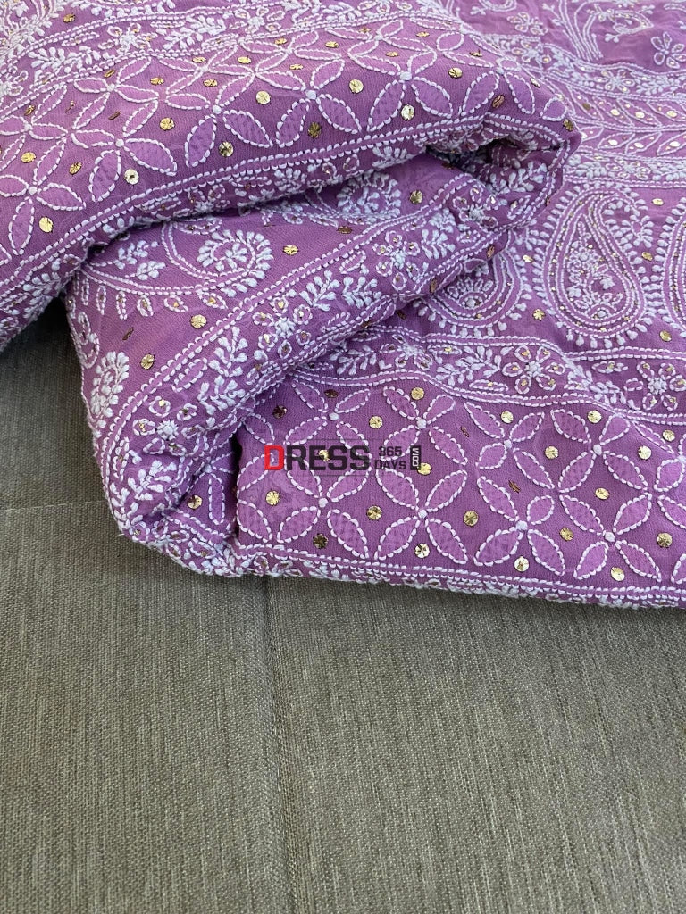 Purple Chikankari & Golden Mukaish Saree