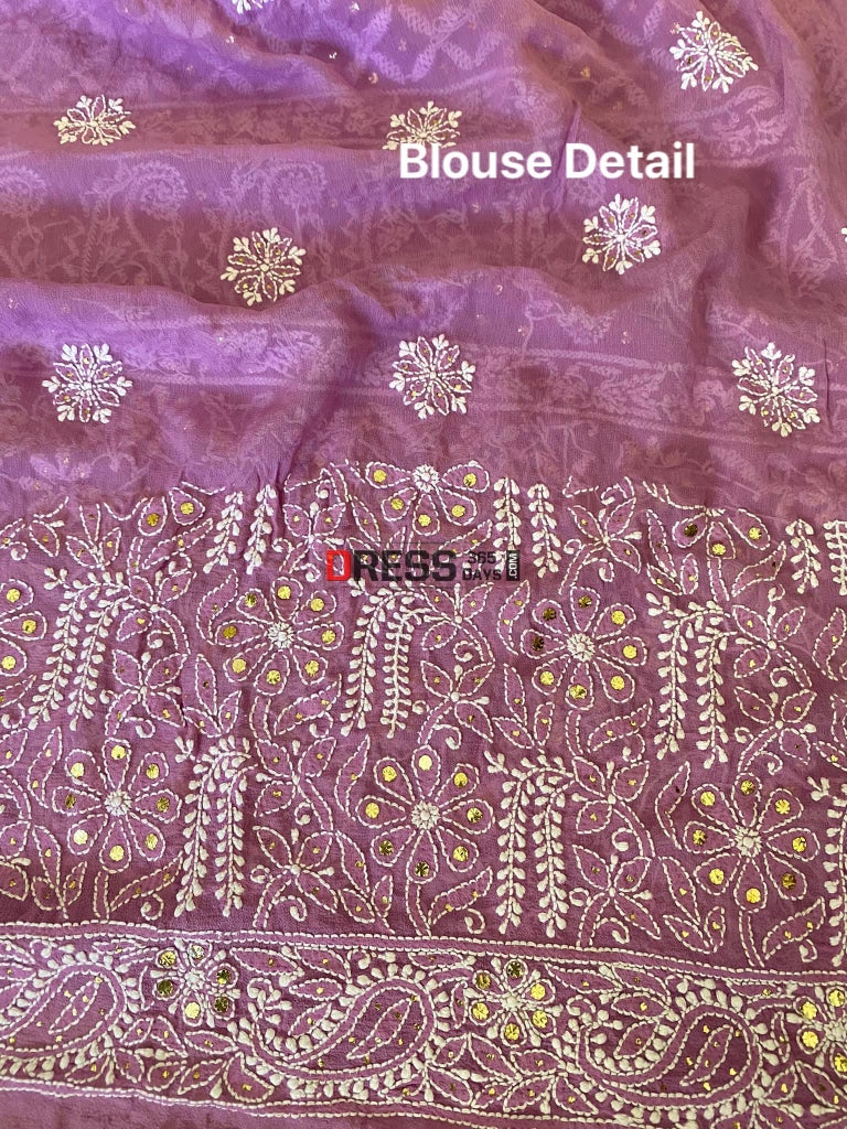 Purple Chikankari & Golden Mukaish Saree