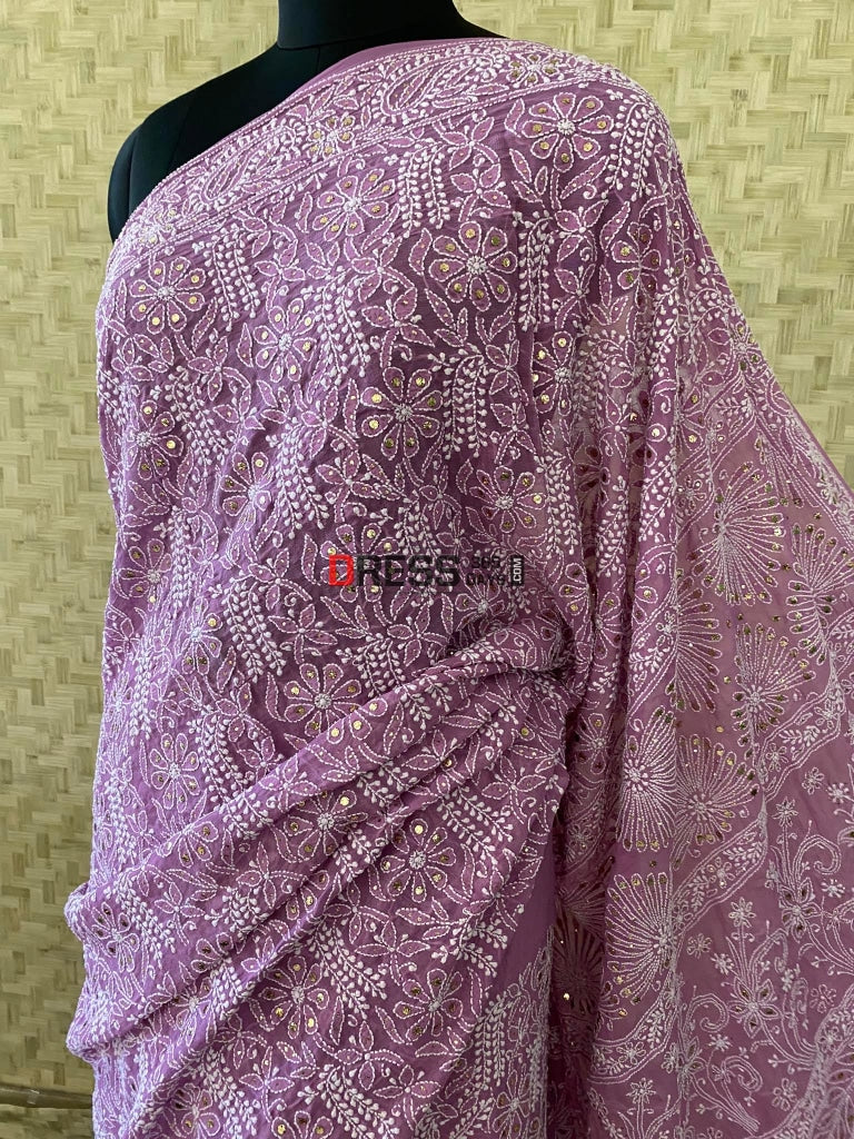 Purple Chikankari & Golden Mukaish Saree