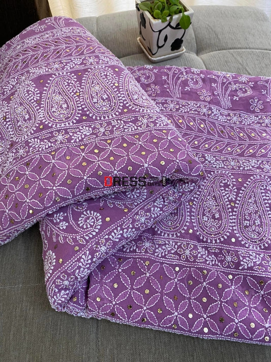 Purple Chikankari & Golden Mukaish Saree