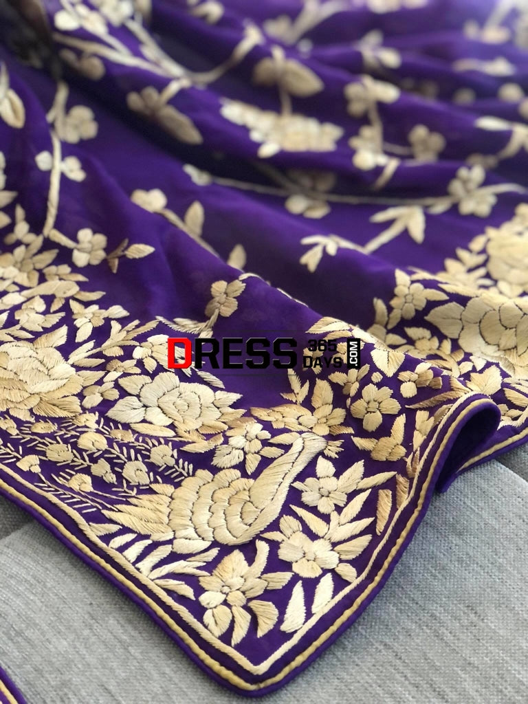 Purple & Gold Parsi Gara Dupatta