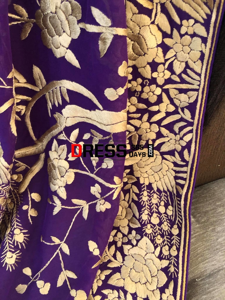 Purple & Gold Parsi Gara Dupatta